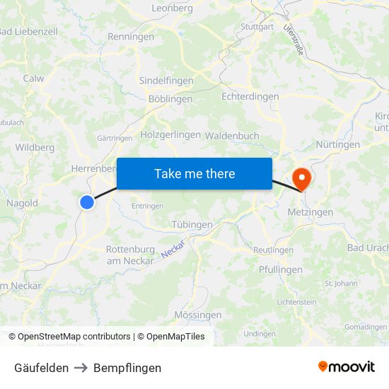 Gäufelden to Bempflingen map