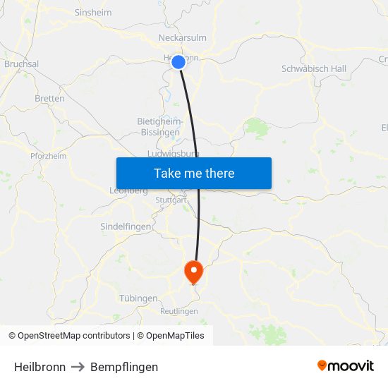 Heilbronn to Bempflingen map