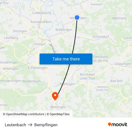 Leutenbach to Bempflingen map