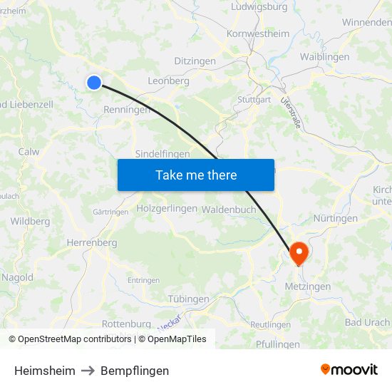 Heimsheim to Bempflingen map