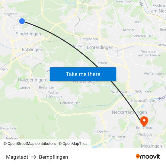 Magstadt to Bempflingen map