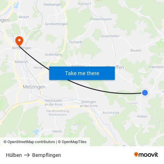 Hülben to Bempflingen map