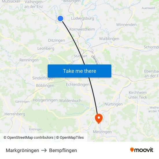 Markgröningen to Bempflingen map