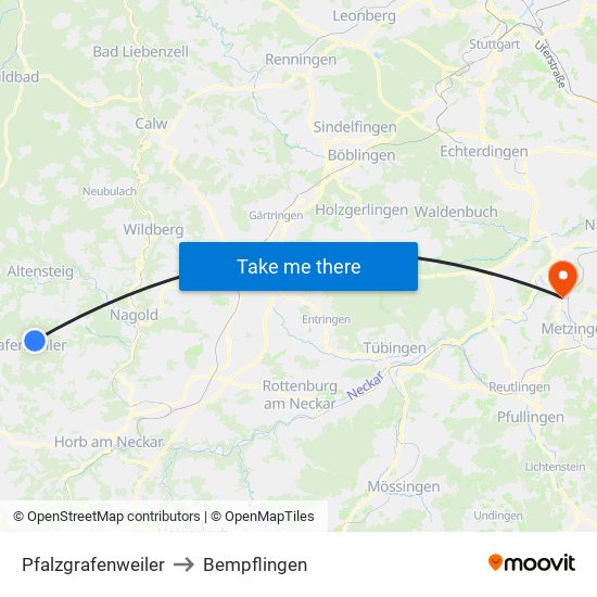 Pfalzgrafenweiler to Bempflingen map