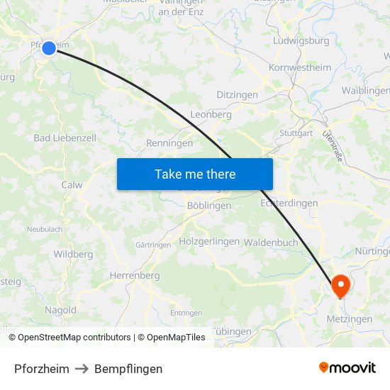 Pforzheim to Bempflingen map