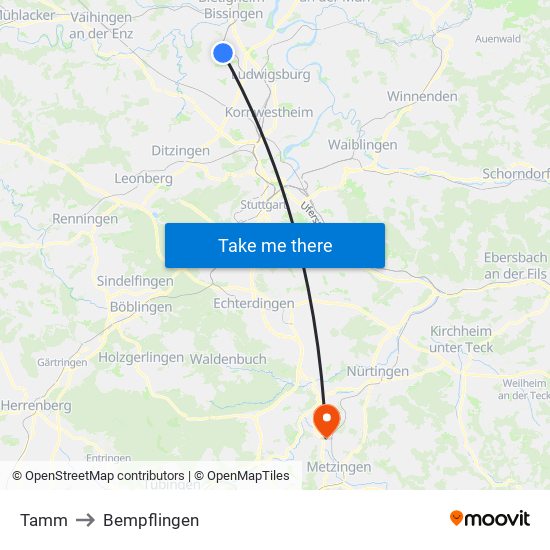 Tamm to Bempflingen map