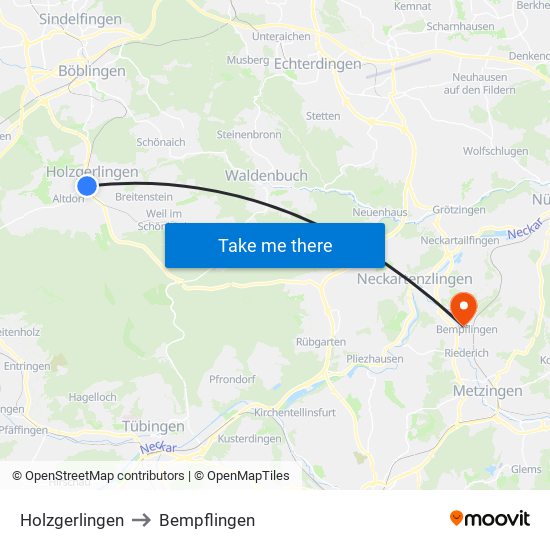 Holzgerlingen to Bempflingen map