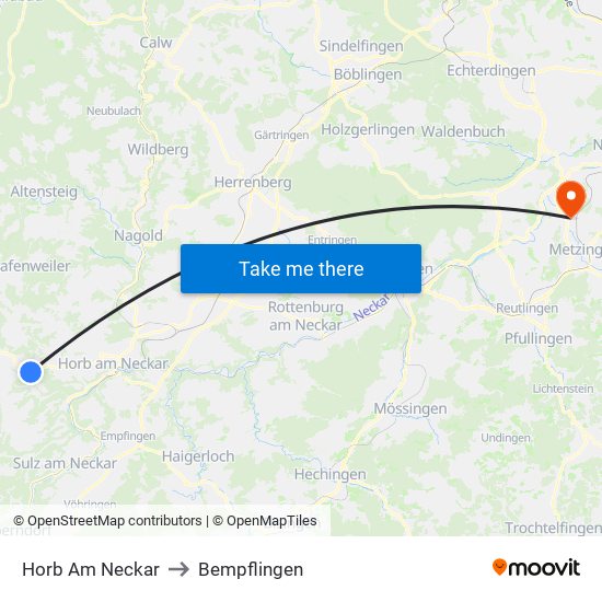 Horb Am Neckar to Bempflingen map