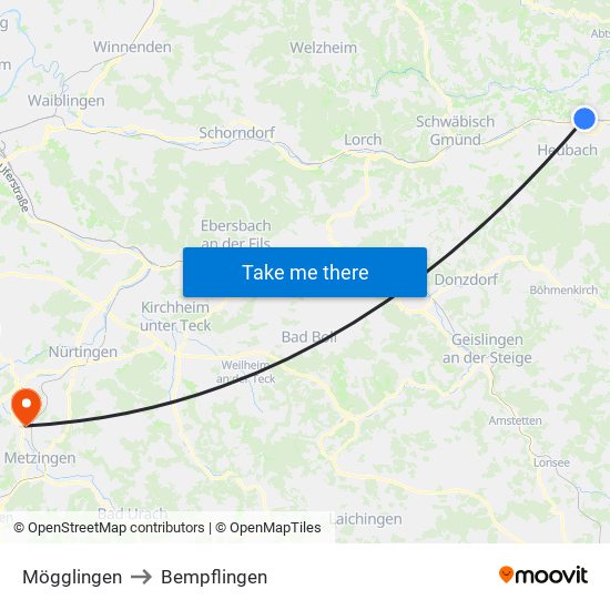 Mögglingen to Bempflingen map