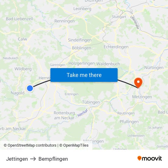 Jettingen to Bempflingen map