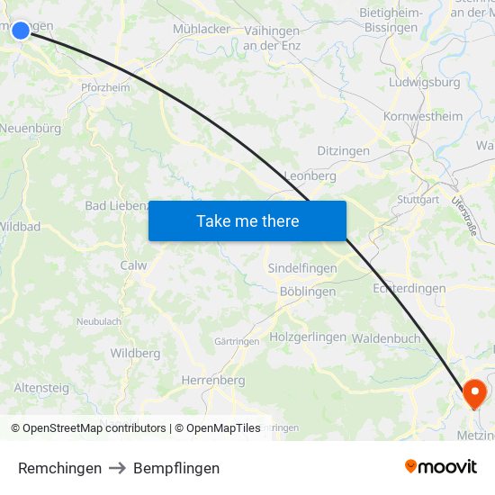 Remchingen to Bempflingen map