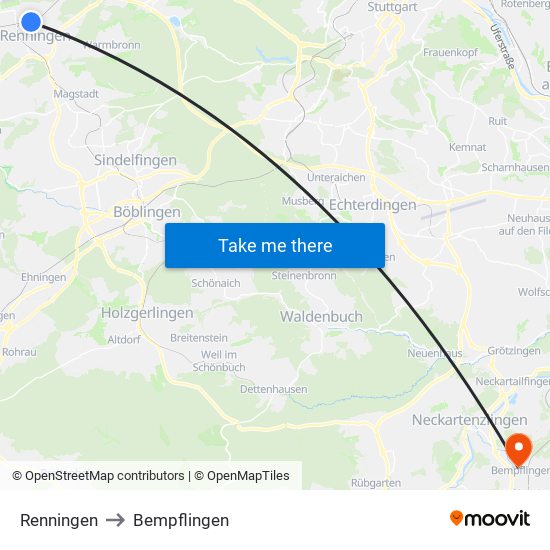 Renningen to Bempflingen map