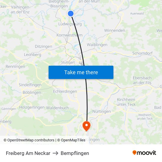 Freiberg Am Neckar to Bempflingen map