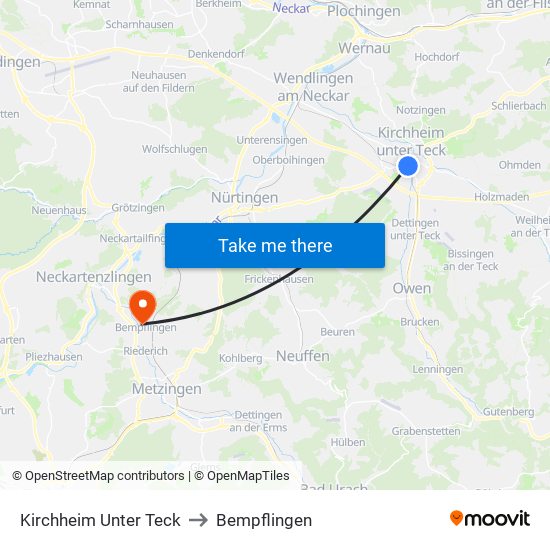 Kirchheim Unter Teck to Bempflingen map