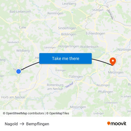 Nagold to Bempflingen map