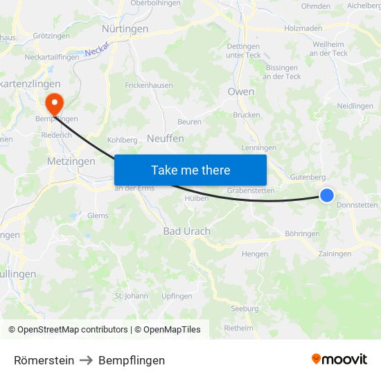 Römerstein to Bempflingen map