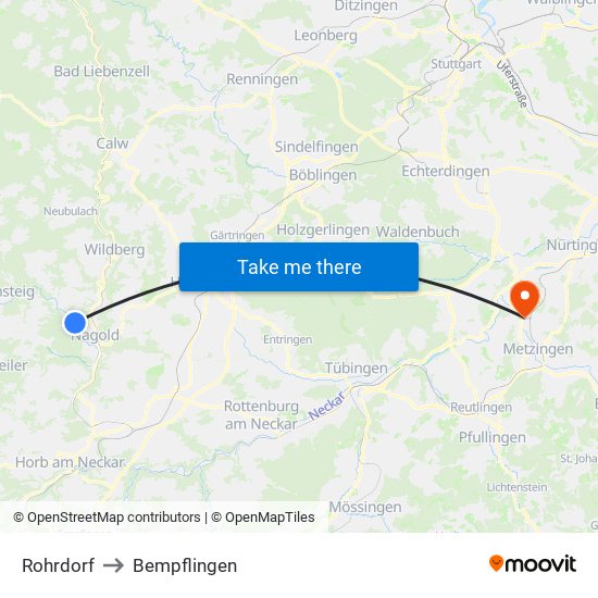Rohrdorf to Bempflingen map