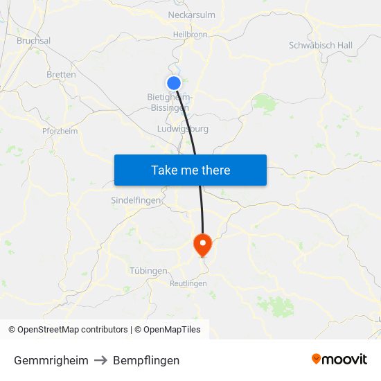 Gemmrigheim to Bempflingen map
