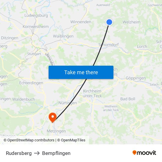 Rudersberg to Bempflingen map