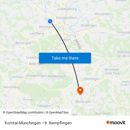 Korntal-Münchingen to Bempflingen map