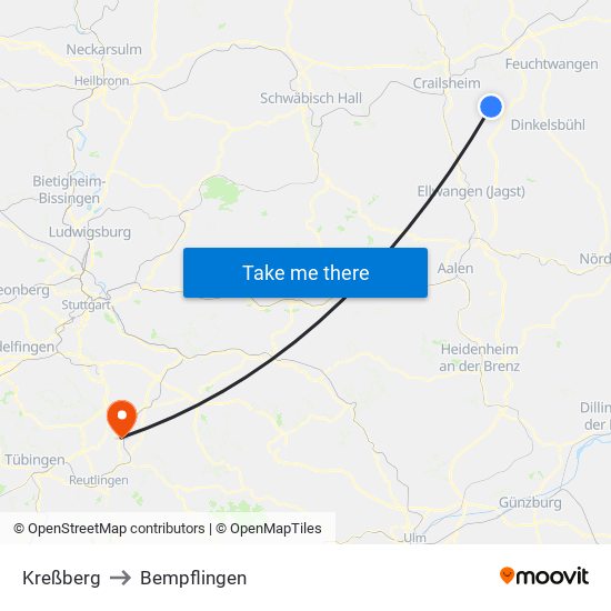 Kreßberg to Bempflingen map