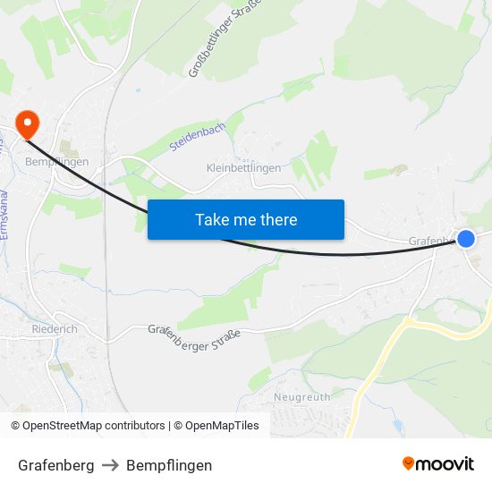 Grafenberg to Bempflingen map