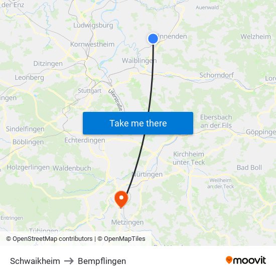 Schwaikheim to Bempflingen map