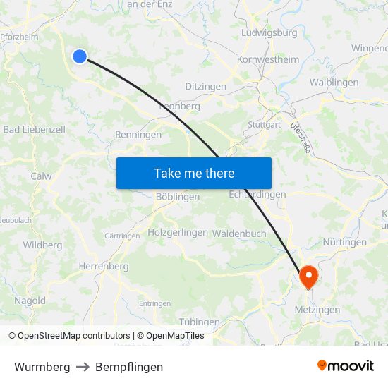 Wurmberg to Bempflingen map