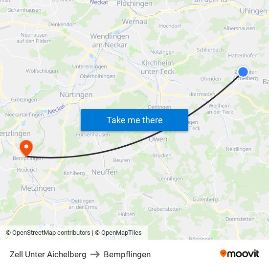 Zell Unter Aichelberg to Bempflingen map