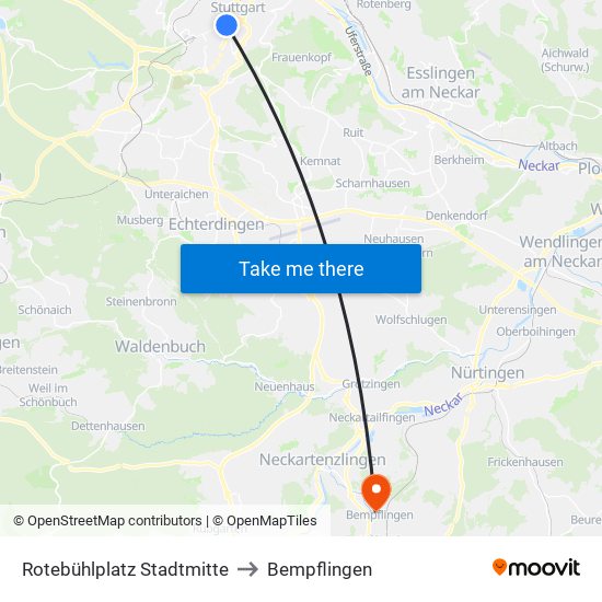 Rotebühlplatz Stadtmitte to Bempflingen map