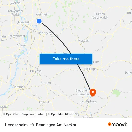 Heddesheim to Benningen Am Neckar map