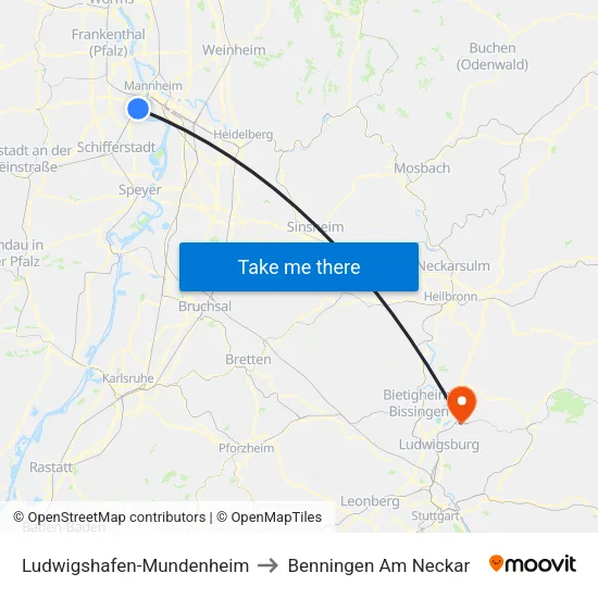 Ludwigshafen-Mundenheim to Benningen Am Neckar map
