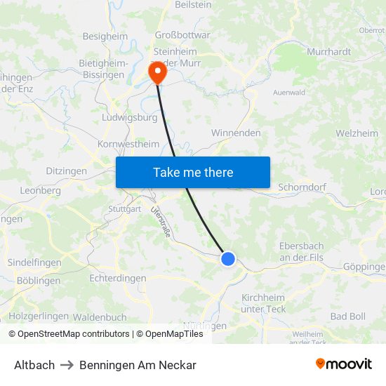 Altbach to Benningen Am Neckar map