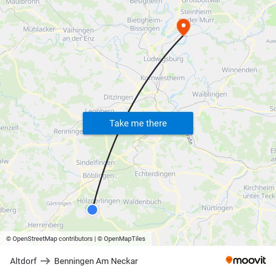 Altdorf to Benningen Am Neckar map