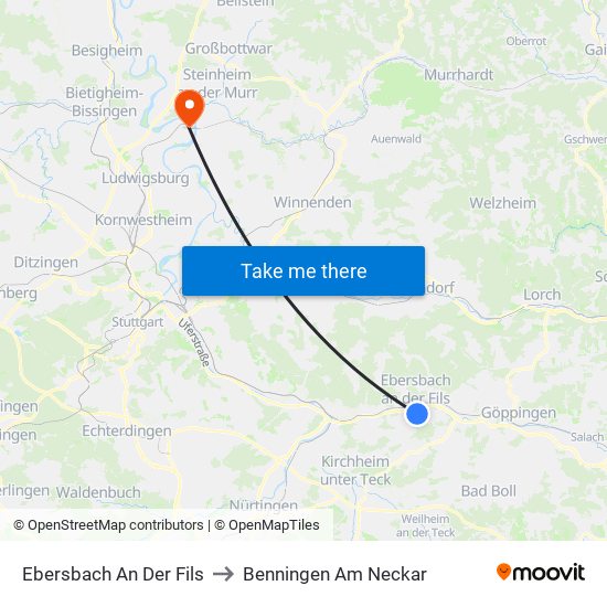 Ebersbach An Der Fils to Benningen Am Neckar map