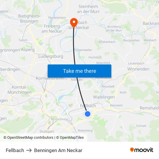 Fellbach to Benningen Am Neckar map