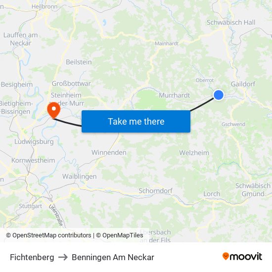 Fichtenberg to Benningen Am Neckar map