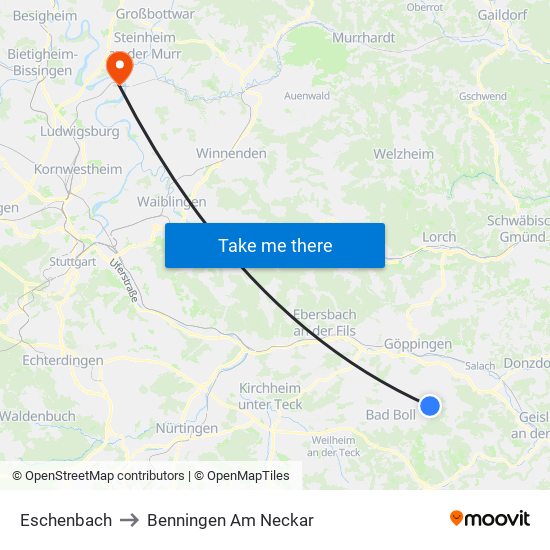 Eschenbach to Benningen Am Neckar map