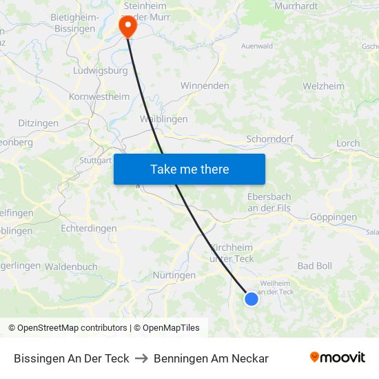 Bissingen An Der Teck to Benningen Am Neckar map