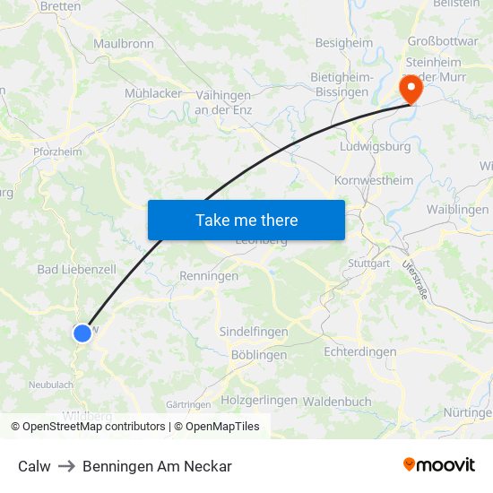 Calw to Benningen Am Neckar map