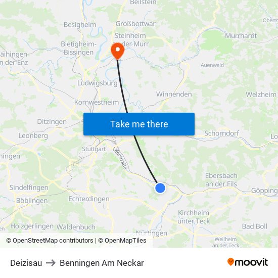 Deizisau to Benningen Am Neckar map