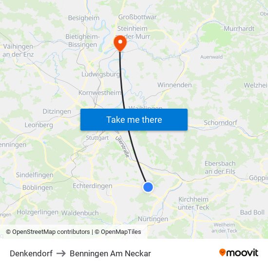 Denkendorf to Benningen Am Neckar map