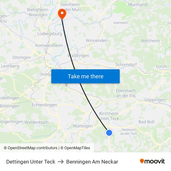 Dettingen Unter Teck to Benningen Am Neckar map