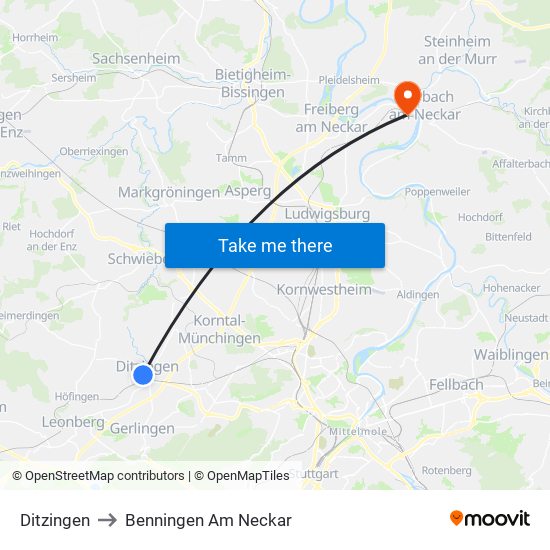 Ditzingen to Benningen Am Neckar map