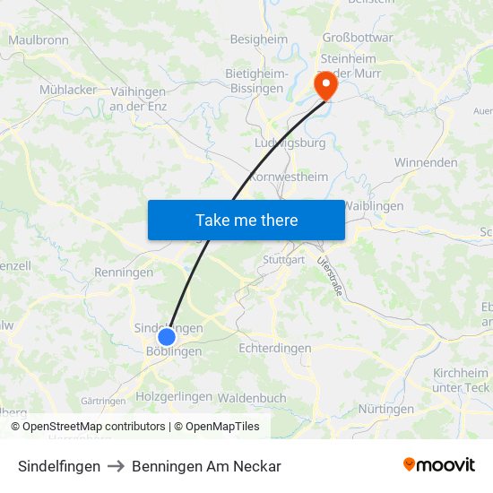 Sindelfingen to Benningen Am Neckar map