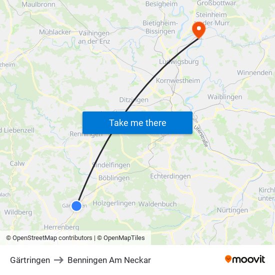 Gärtringen to Benningen Am Neckar map