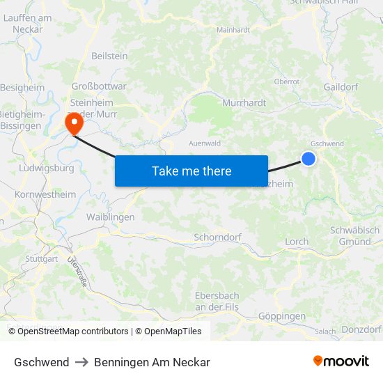 Gschwend to Benningen Am Neckar map