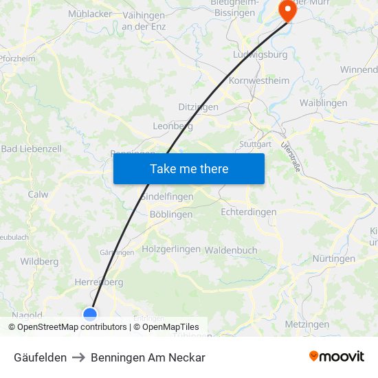 Gäufelden to Benningen Am Neckar map