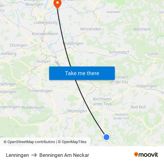 Lenningen to Benningen Am Neckar map