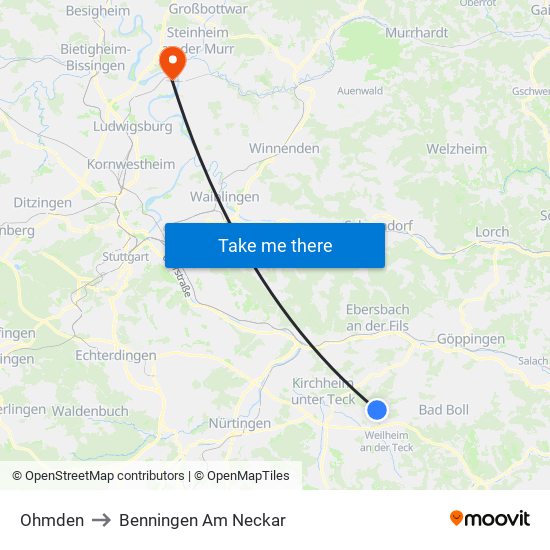 Ohmden to Benningen Am Neckar map